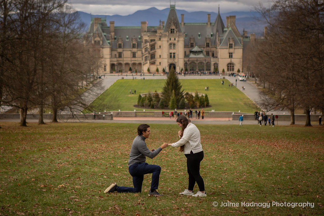 Surprise Proposal on Diana Hill at the Biltmore Estate | Asheville Engagement Photographer