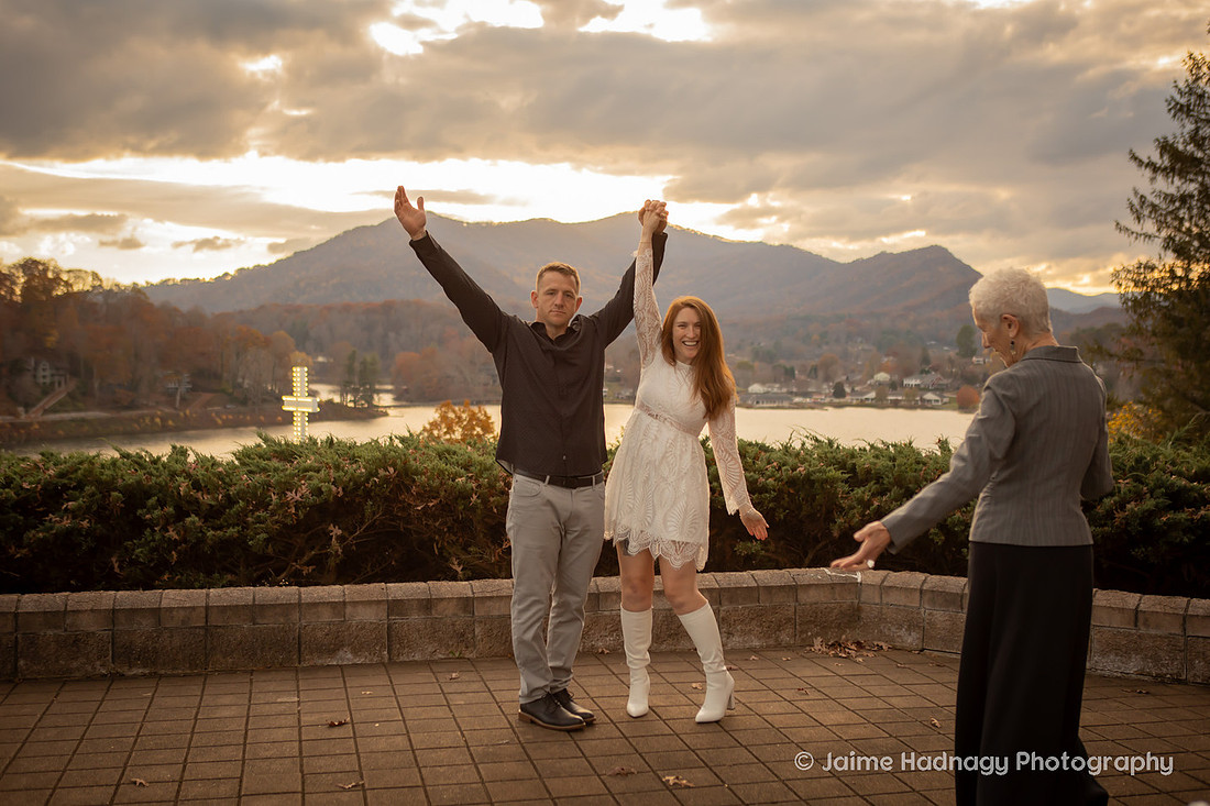 Sunset Wedding at Lake Junaluska Inspritation Point | Asheville Photographer