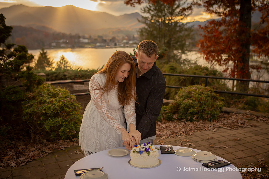 Sunset Wedding at Lake Junaluska Inspritation Point | Asheville Photographer