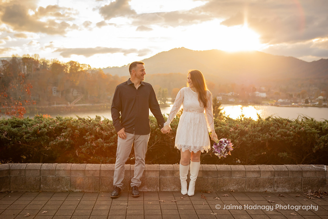 Bride and Groom at Inspiration Point Lake Junaluska | Wedding Photographer