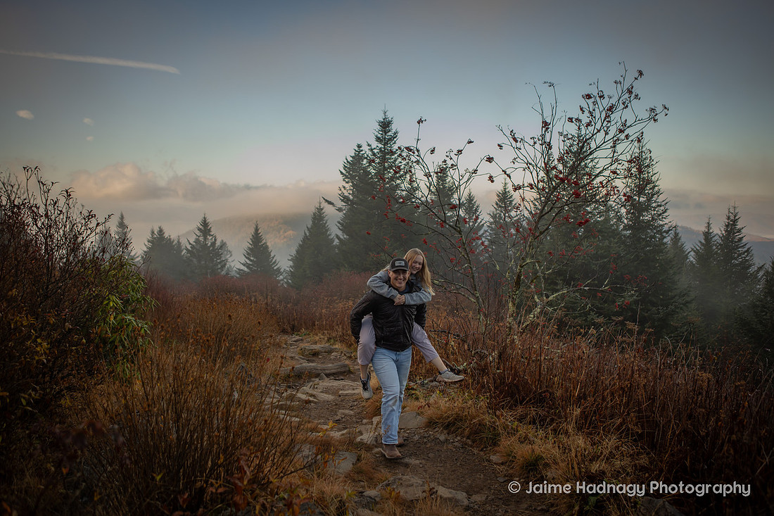 Early Morning Hiking Proposal at Waterrock Knob | WNC Engagement Photographer