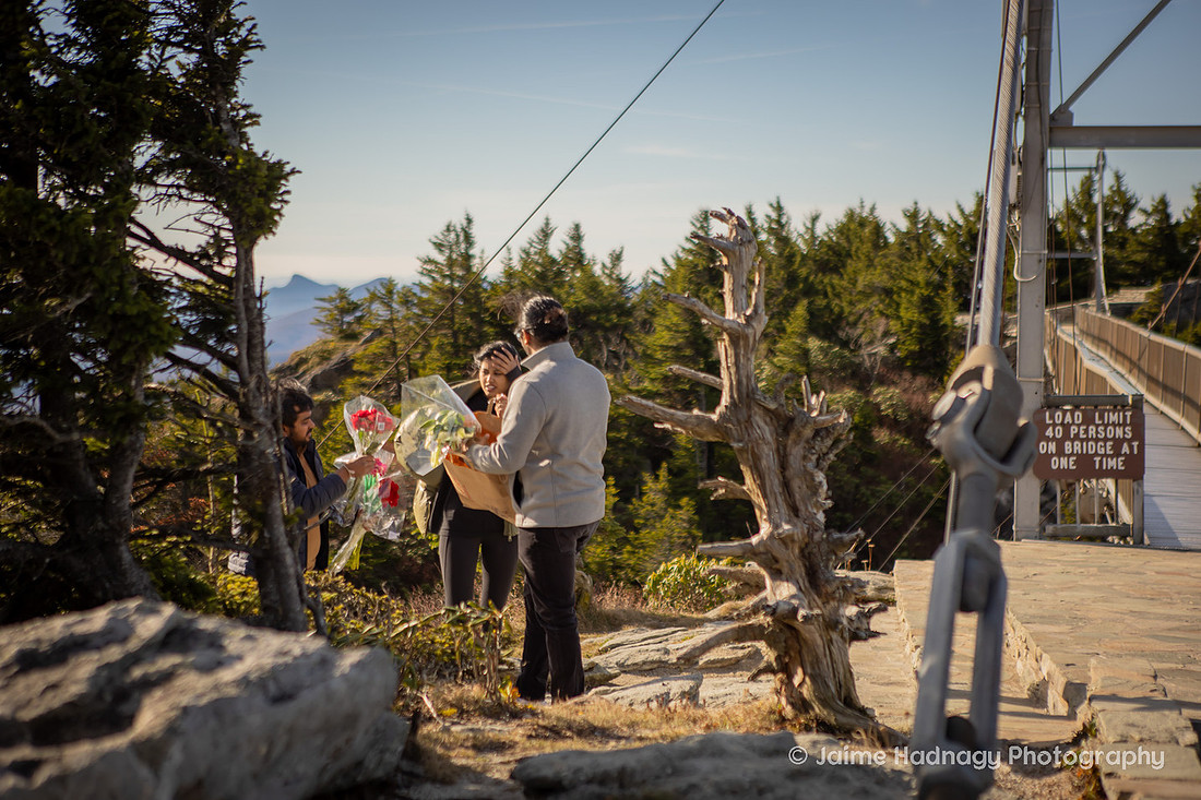 Engagement Set up at Mile High Swinging Bridge in Grandfather Mountian | Asheville Proposal Photographer 
