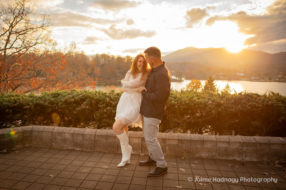 Bride and Groom at Inspiration Point Lake Junaluska | Wedding Photographer