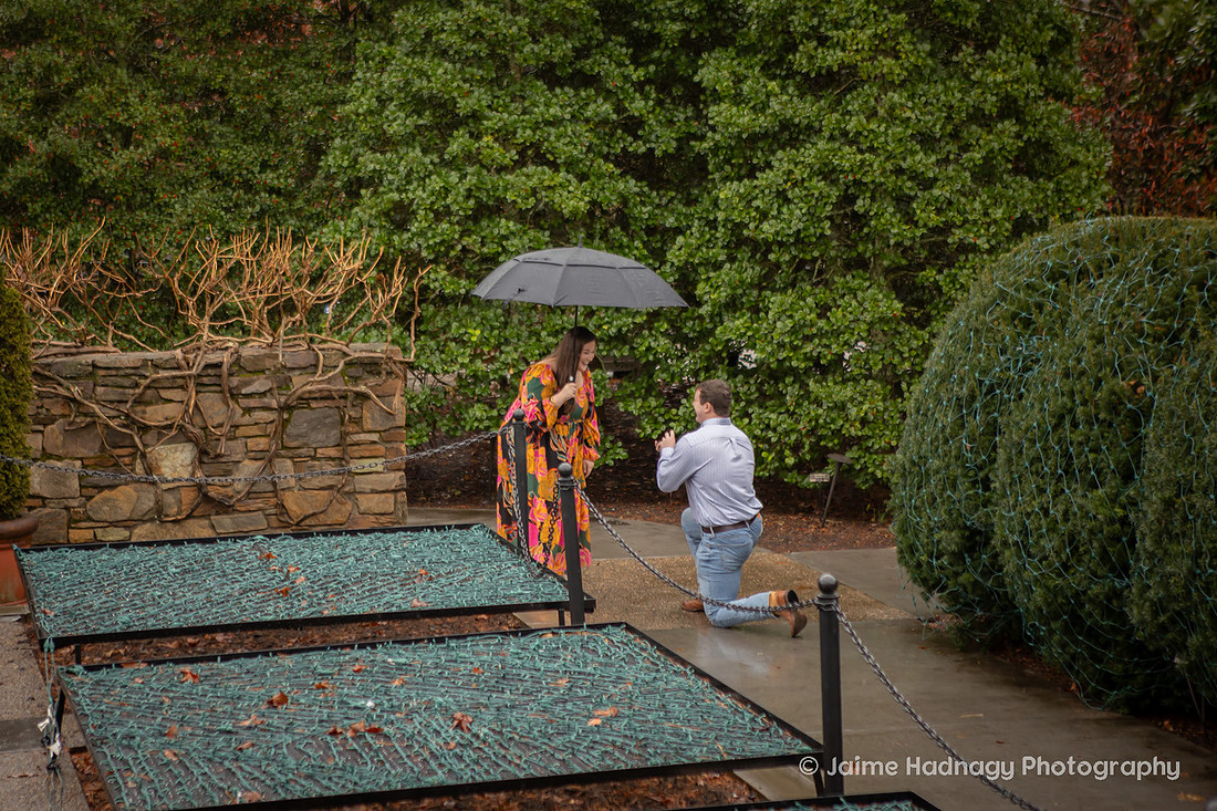 Rainy Day Proposal Photography at the Arboretum in Asheville | Engagement Photographer