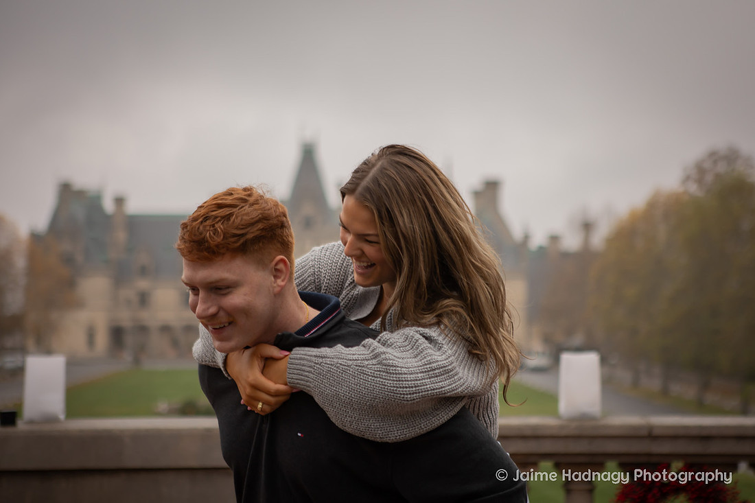 Couple Playing in front of the Biltmore Estate