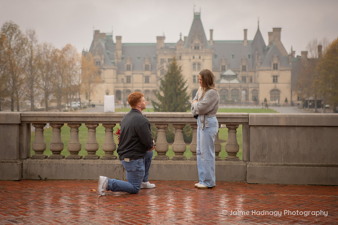 Surprise Proposal at the Biltmore Estate on a rainy day | Asheville Engagement Photographer