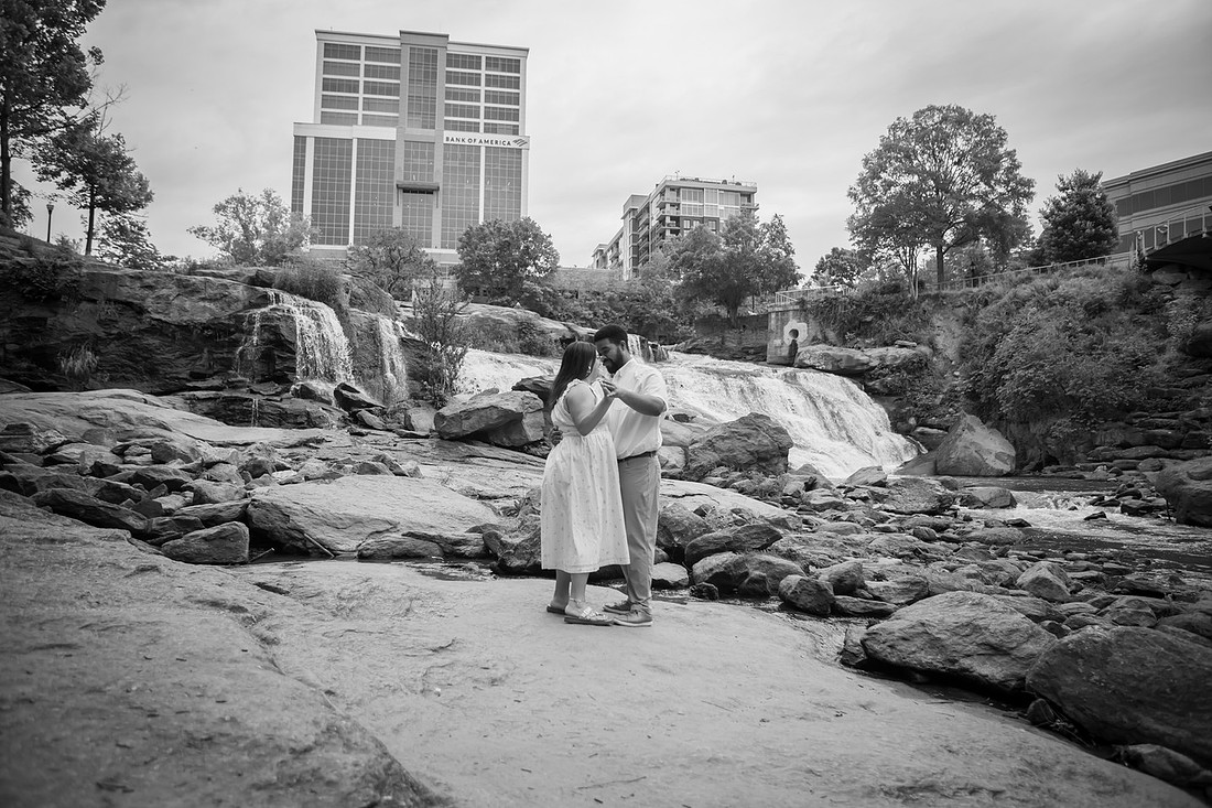 Couple Dancing Next to Waterfall in Falls Park Greenville