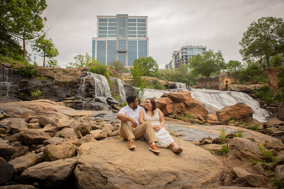 Couple Dancing Next to Waterfall in Falls Park Greenville