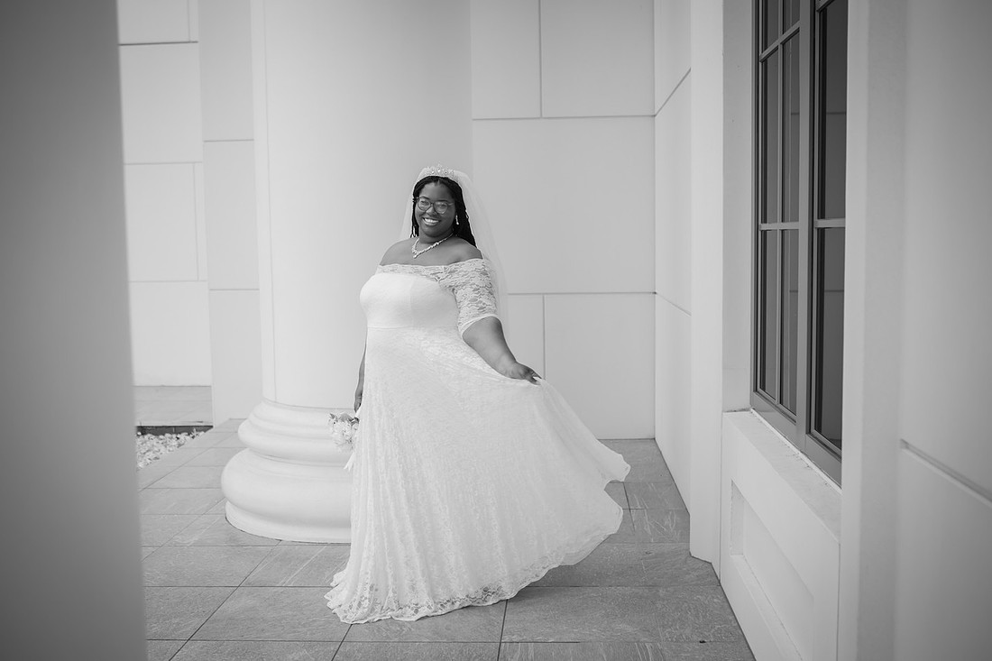Bride outside of the Spartanburg Courthouse | Wedding Photographer