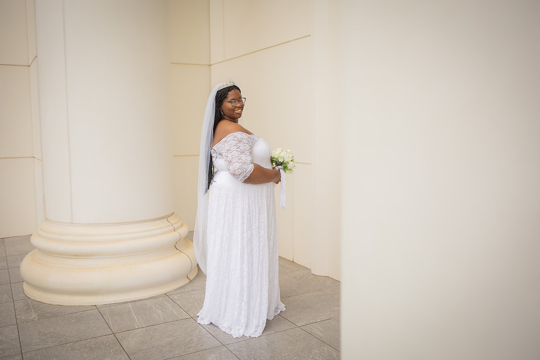 Bride outside of the Spartanburg Courthouse | Wedding Photographer