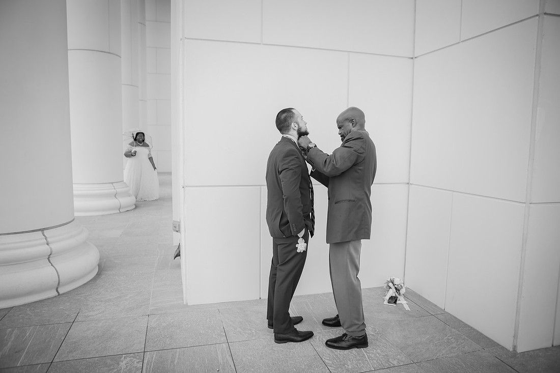 Bride outside of the Spartanburg Courthouse | Wedding Photographer