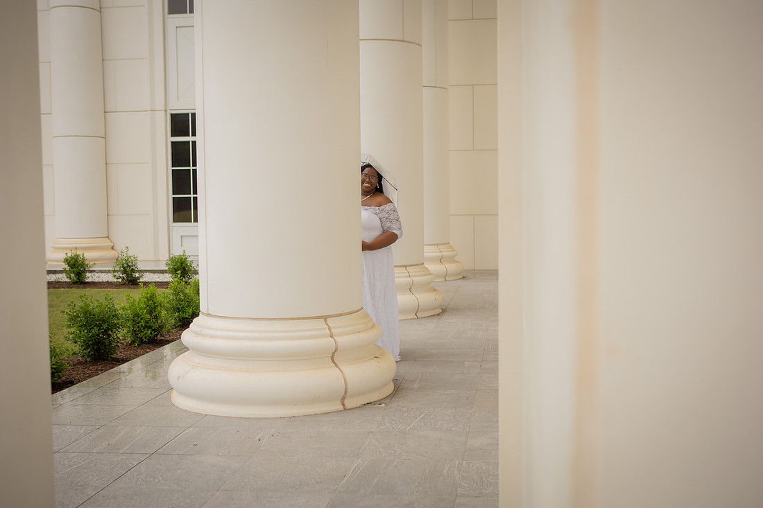 Bride outside of the Spartanburg Courthouse | Wedding Photographer