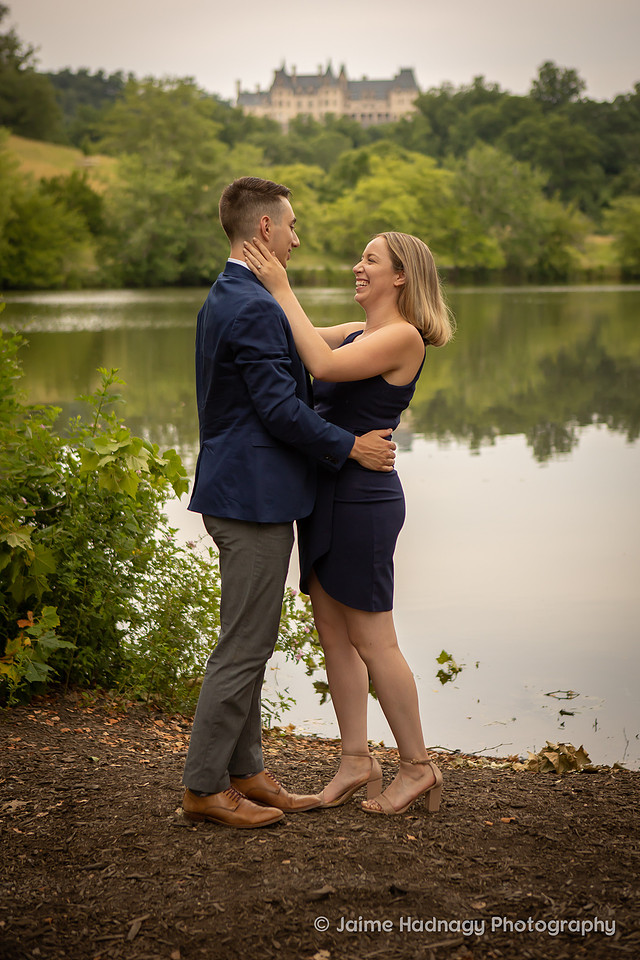 Fun Engagement Photos at The Bass Pond of Biltmore House | Asheville Photographer