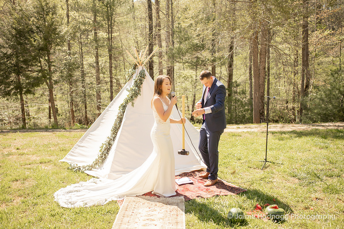 Watermelon Smashing Ceremony at Wedding | Asheville Photographer