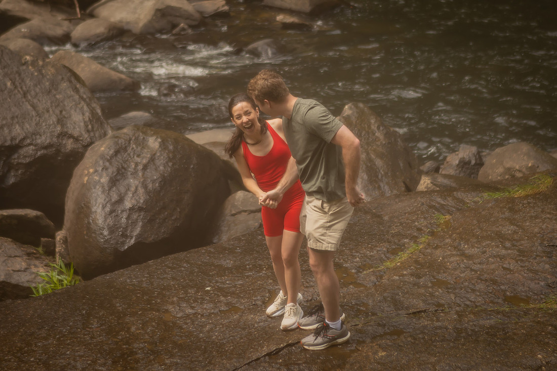 Waterfall Engagement Photos | Surprise Proposal Photographer in NC