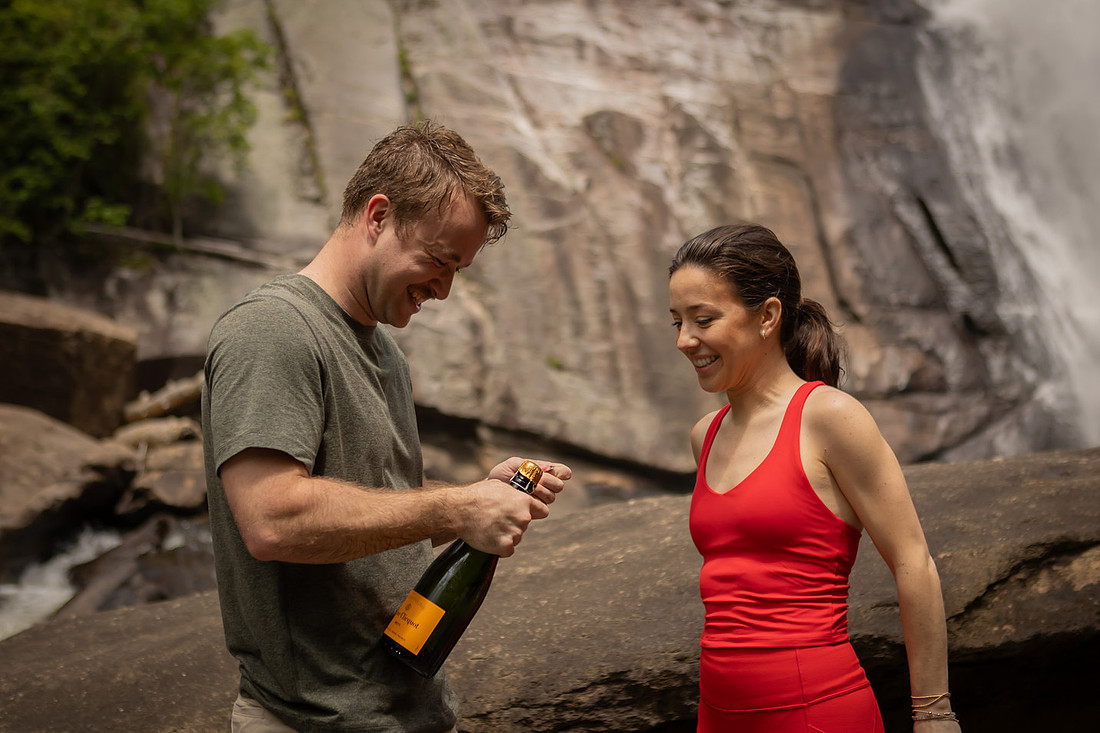 Waterfall Engagement Photos | Surprise Proposal Photographer in NC