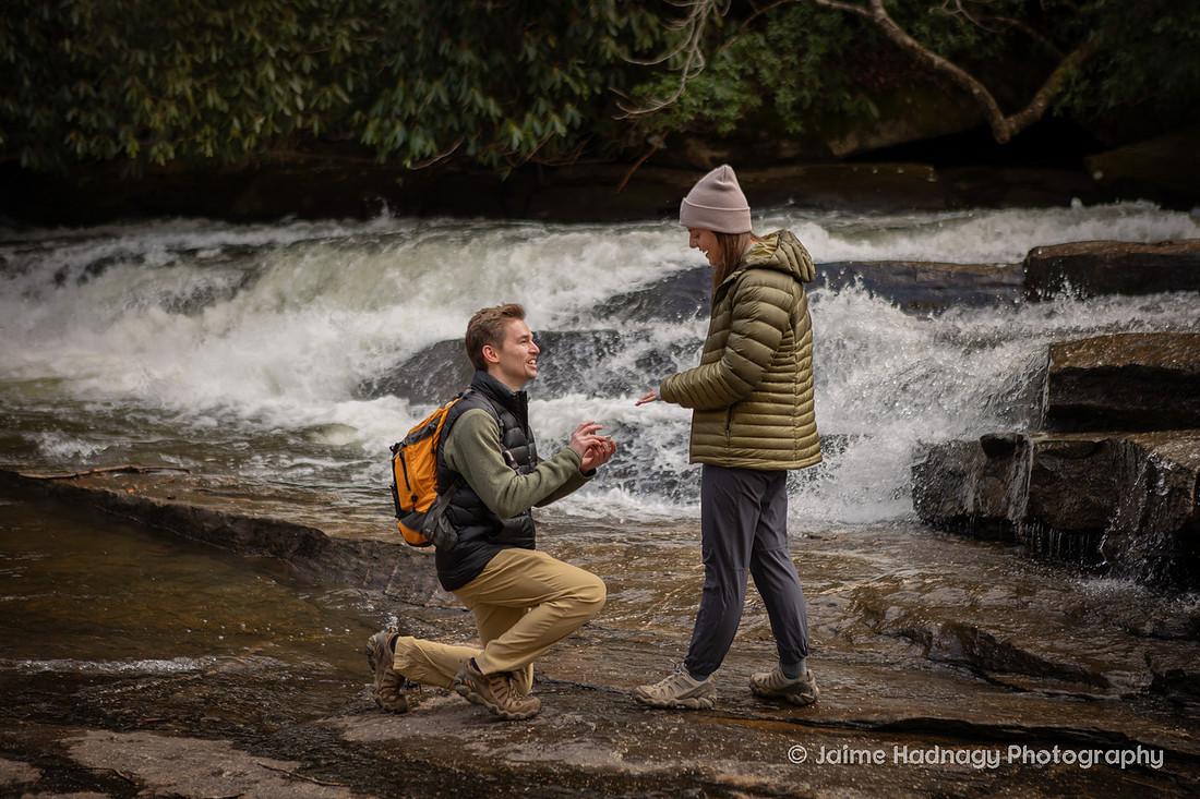 Proposal on the river on the way to Triple Falls in Brevard NC | Asheville Proposal Photographer