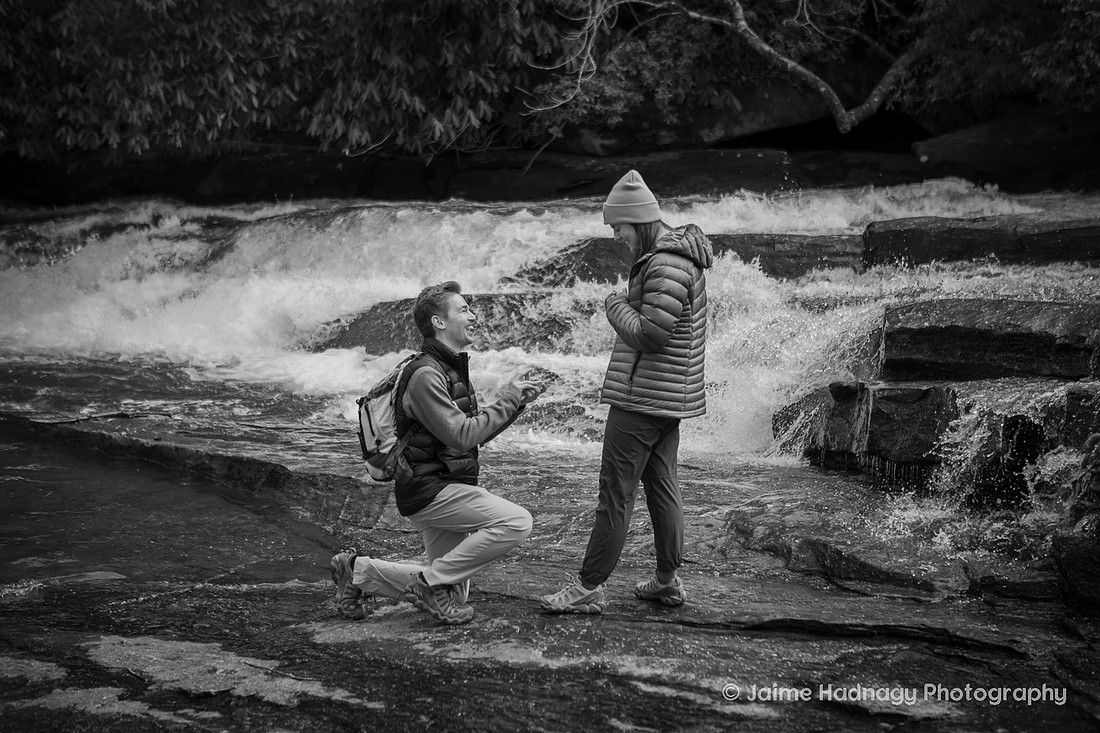 Proposal on the river on the way to Triple Falls in Brevard NC | Asheville Proposal Photographer