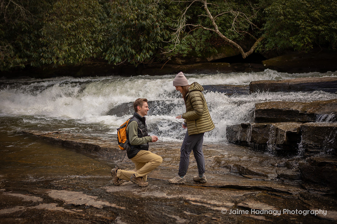 Proposal on the river on the way to Triple Falls in Brevard NC | Asheville Proposal Photographer