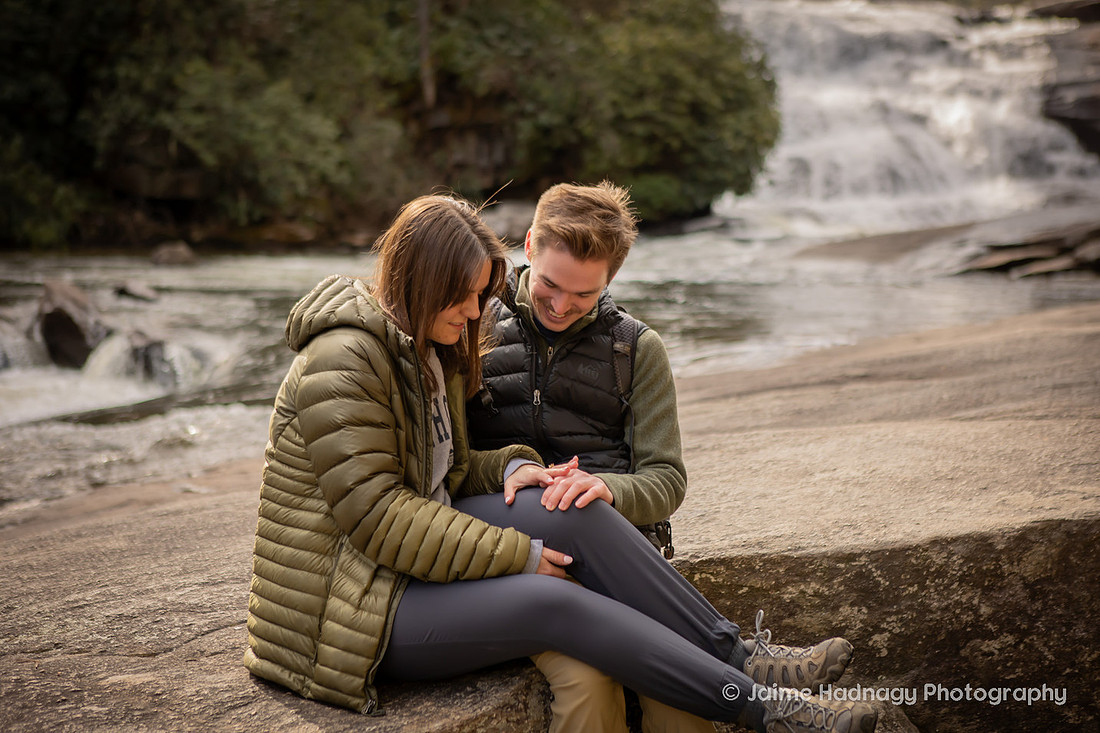 Engagement Photos by Triple Falls in Dupont | Asheville Proposal Photographer
