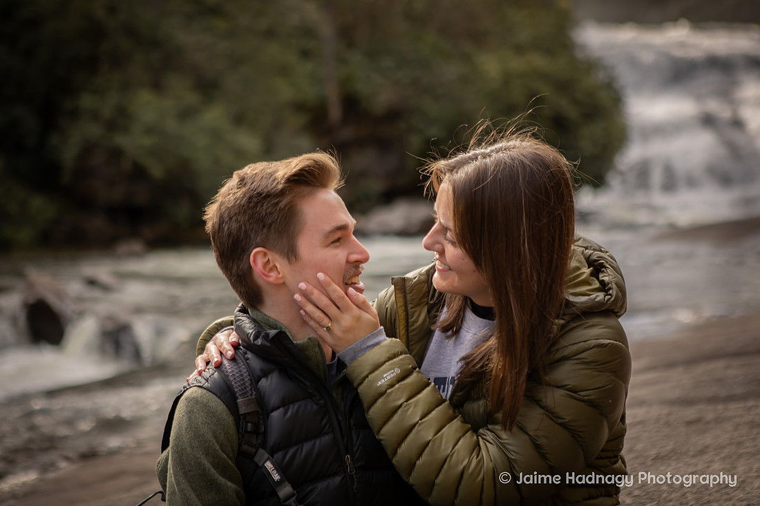 Engagement Photos by Triple Falls in Dupont | Asheville Proposal Photographer