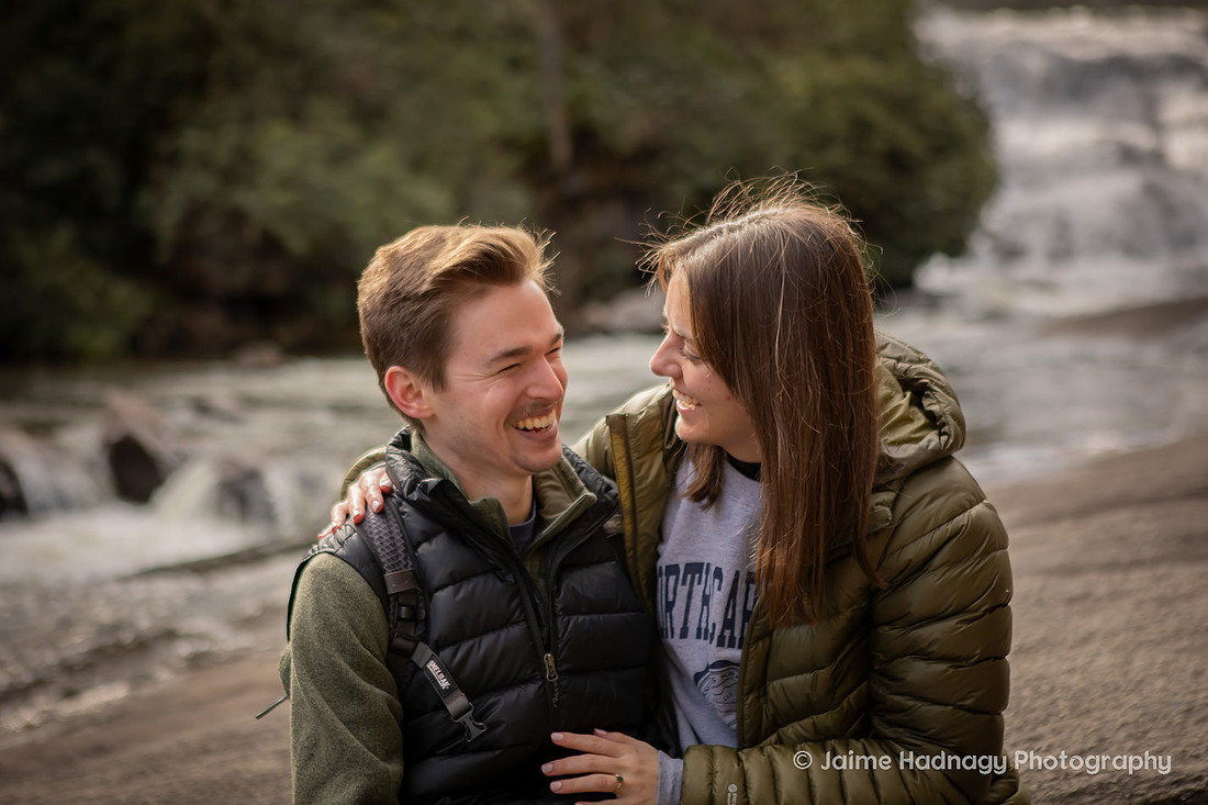 Engagement Photos by Triple Falls in Dupont | Asheville Proposal Photographer