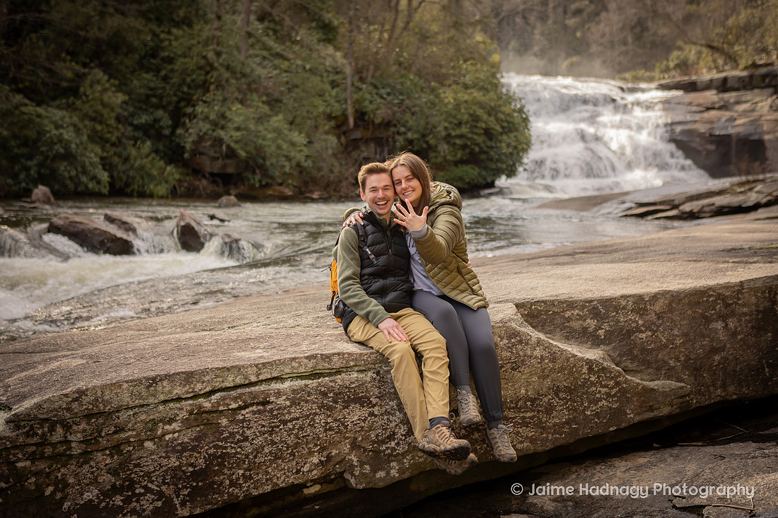 Engagement Photos by Triple Falls in Dupont | Asheville Proposal Photographer