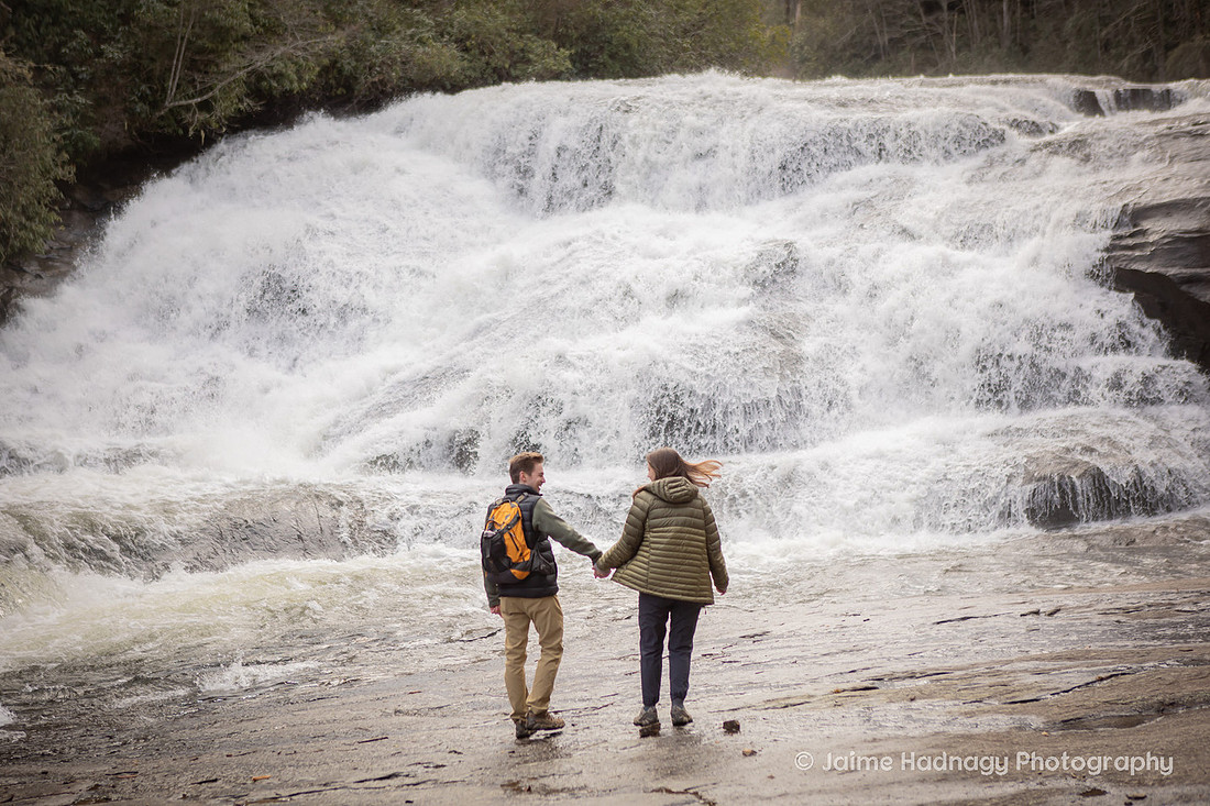 Engagement Photos by Triple Falls in Dupont | Asheville Proposal Photographer