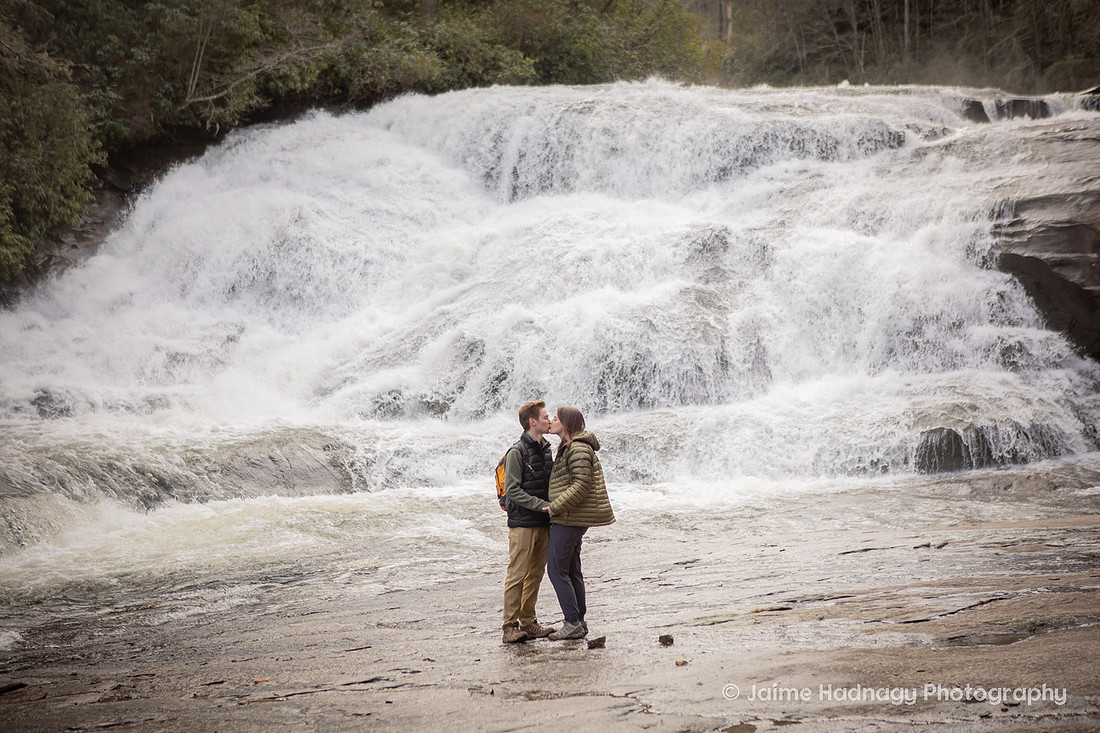Engagement Photos by Triple Falls in Dupont | Asheville Proposal Photographer