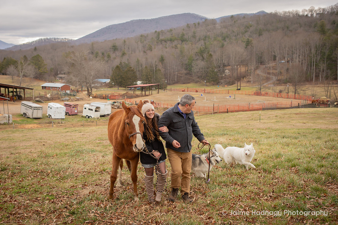 Engagement Session with Dogs and Horse Pony | Asheville Animal Proposal Photographer 