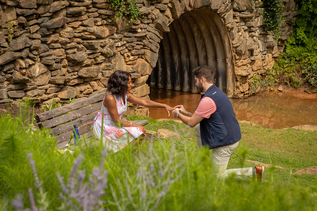 Proposal at Falls Park in Greenville SC | Engagement Photographer