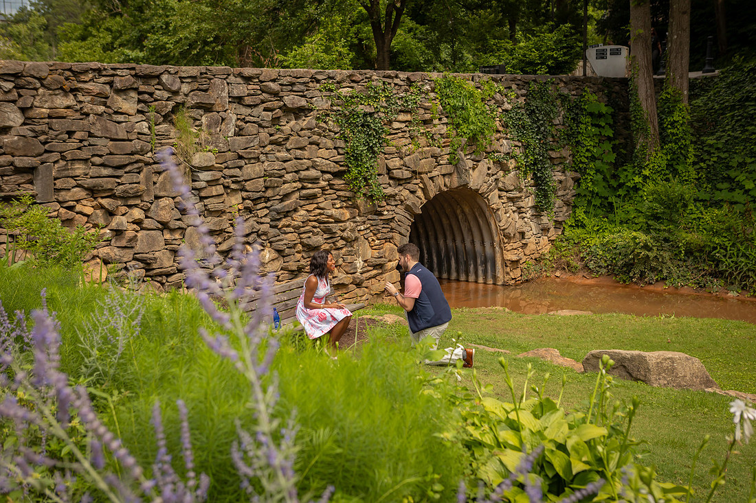 Proposal at Falls Park in Greenville SC | Engagement Photographer