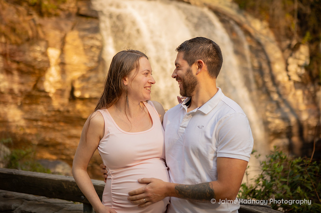 Looking Glass Falls Waterfall Maternity Photos | Asheville Pregnancy Photographer