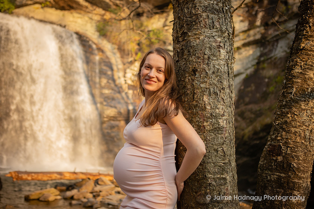 Looking Glass Falls Waterfall Maternity Photos | Asheville Pregnancy Photographer