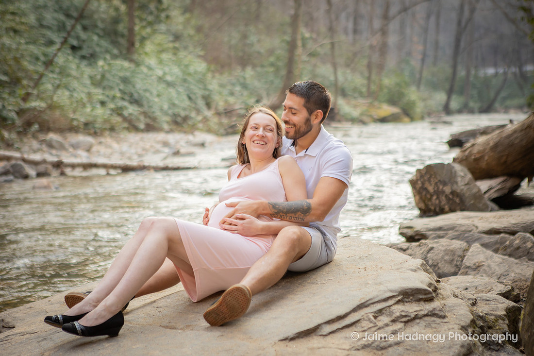 Looking Glass Falls Waterfall Maternity Photos | Asheville Pregnancy Photographer