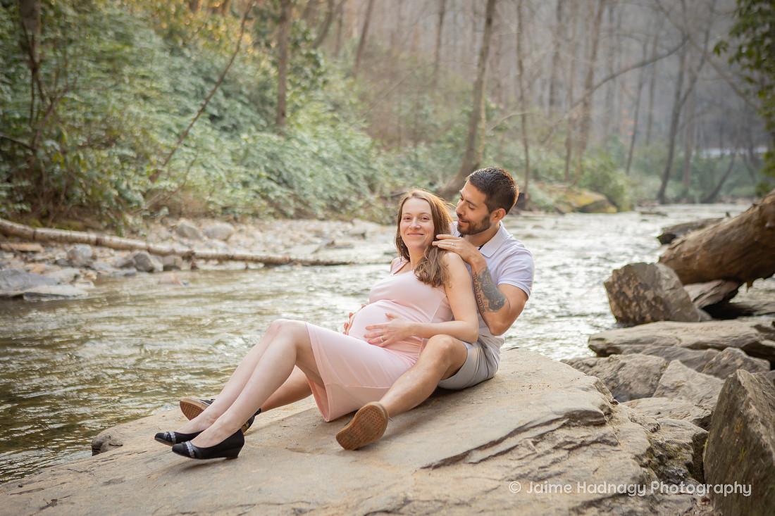 Looking Glass Falls Waterfall Maternity Photos | Asheville Pregnancy Photographer
