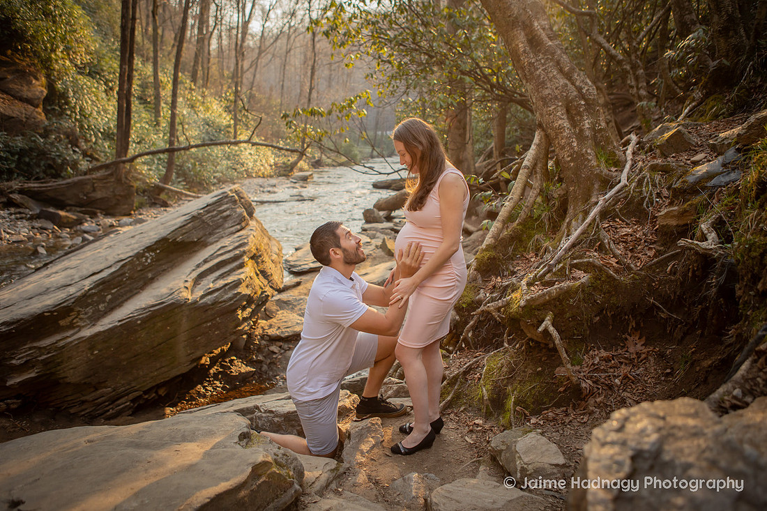 Looking Glass Falls Waterfall Maternity Photos | Asheville Pregnancy Photographer