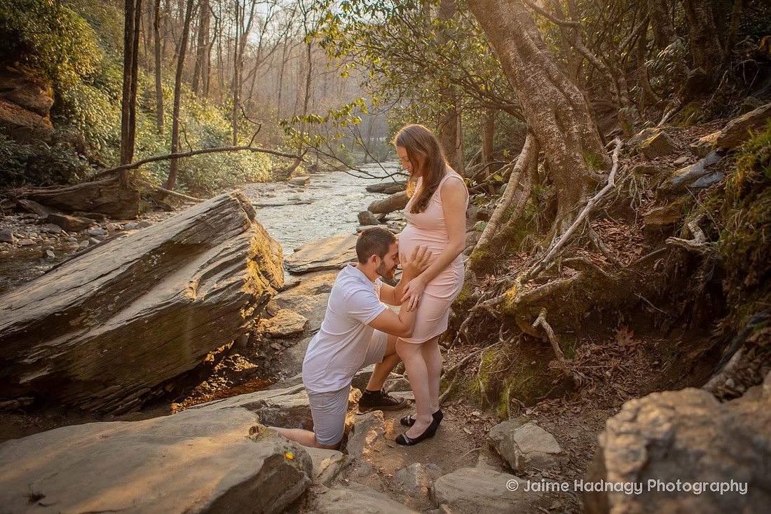 Looking Glass Falls Waterfall Maternity Photos | Asheville Pregnancy Photographer