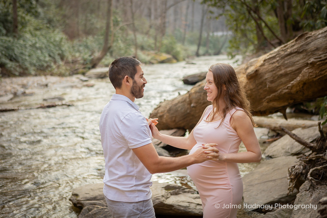 Looking Glass Falls Waterfall Maternity Photos | Asheville Pregnancy Photographer