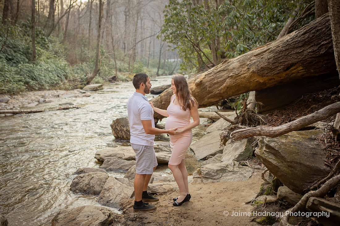 Looking Glass Falls Waterfall Maternity Photos | Asheville Pregnancy Photographer