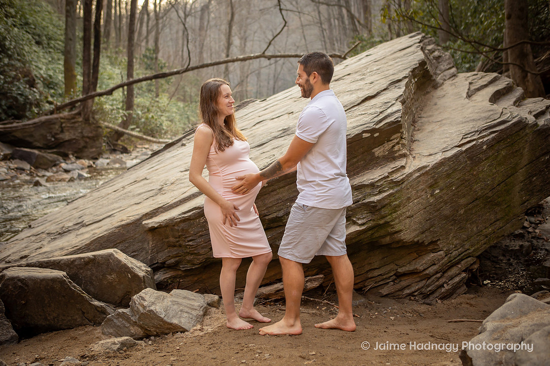 Couples Maternity Photos at Looking Glass Falls in Western NC | Asheville Photographer