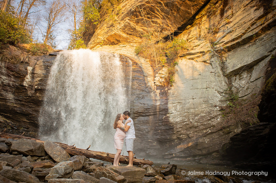 Nature Loving Couples Pregnancy Photos at Looking Glass Falls | Asheville Family Photographer