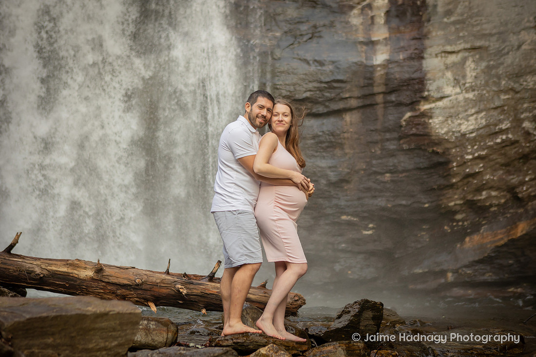 Maternity Photos with Husband at Waterfall