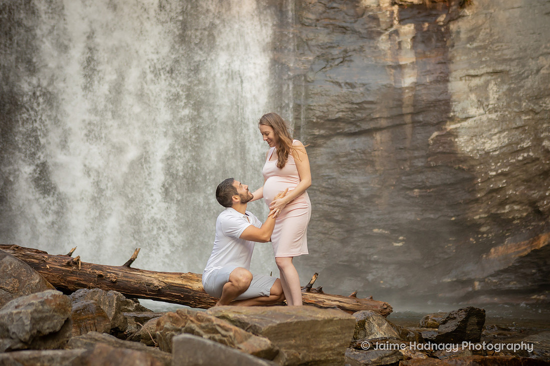 Nature Loving Couples Pregnancy Photos at Looking Glass Falls | Asheville Family Photographer