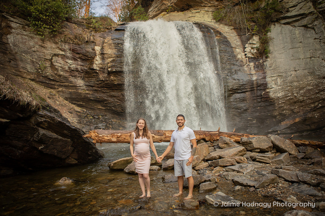 Nature Loving Couples Pregnancy Photos at Looking Glass Falls | Asheville Family Photographer