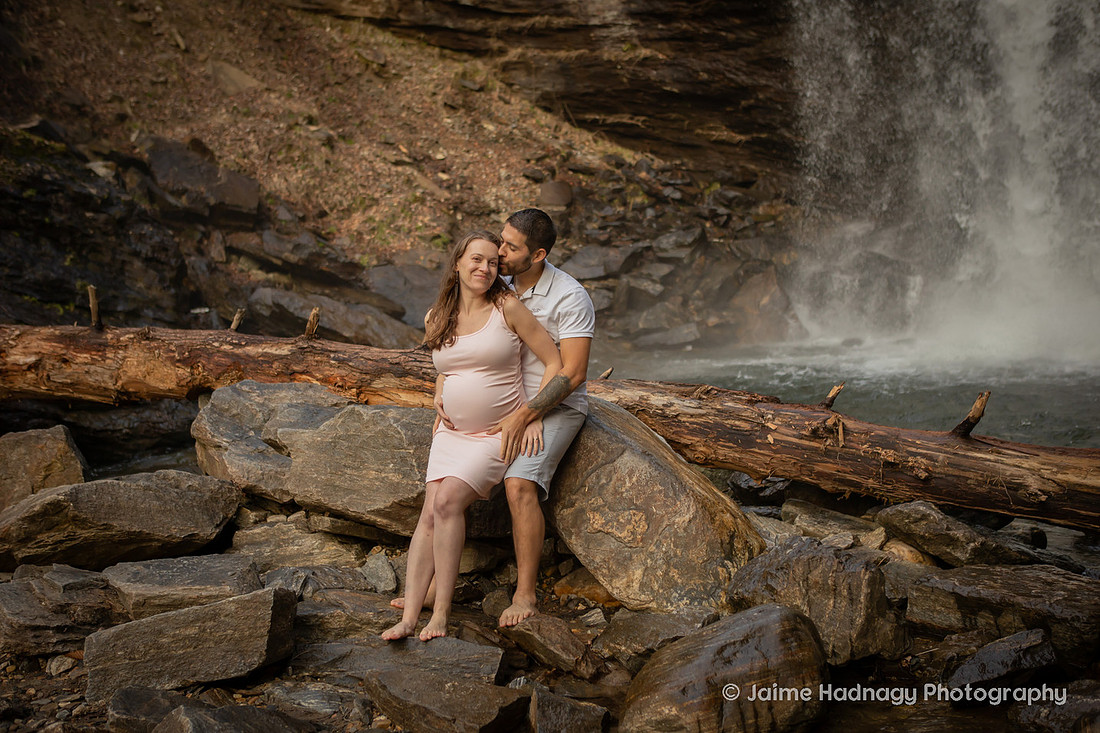 Nature Loving Couples Pregnancy Photos at Looking Glass Falls | Asheville Family Photographer