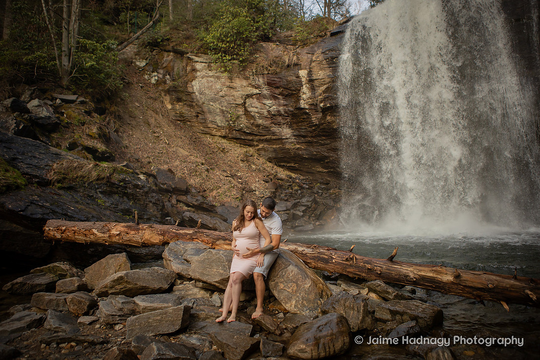 Stunning Waterfall Maternity Photos with Husband