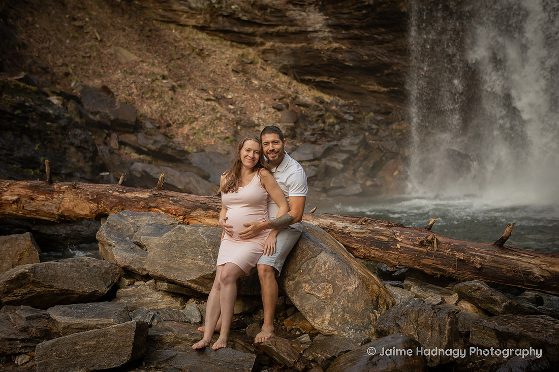 Nature Loving Couples Pregnancy Photos at Looking Glass Falls | Asheville Family Photographer