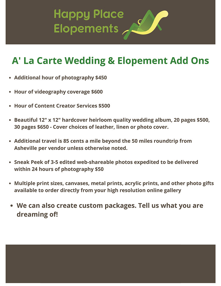 All Inclusuve Elopement Photography Package Pricing