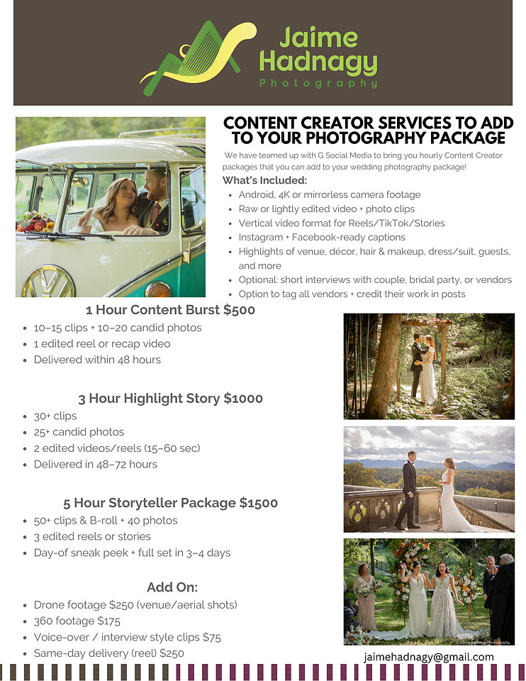 All Inclusuve Elopement Photography Package Pricing